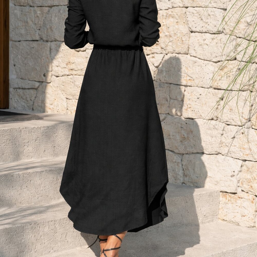 Black Boho Maxi Shirt Dress – Button Down Long Dress – Elegant Summer Dress - Picture 3 of 4